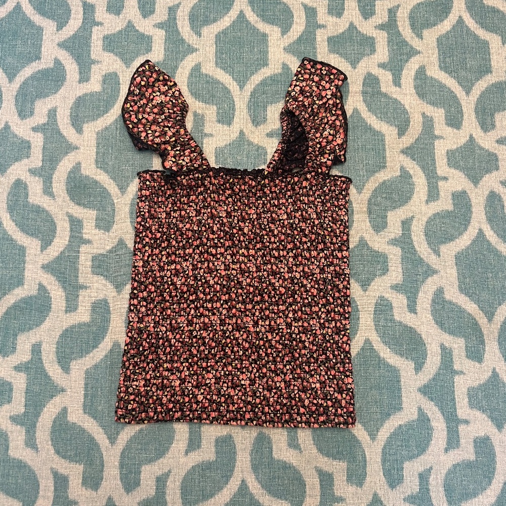 Billabong Rouched Floral Sleeveless Blouse Tank Top